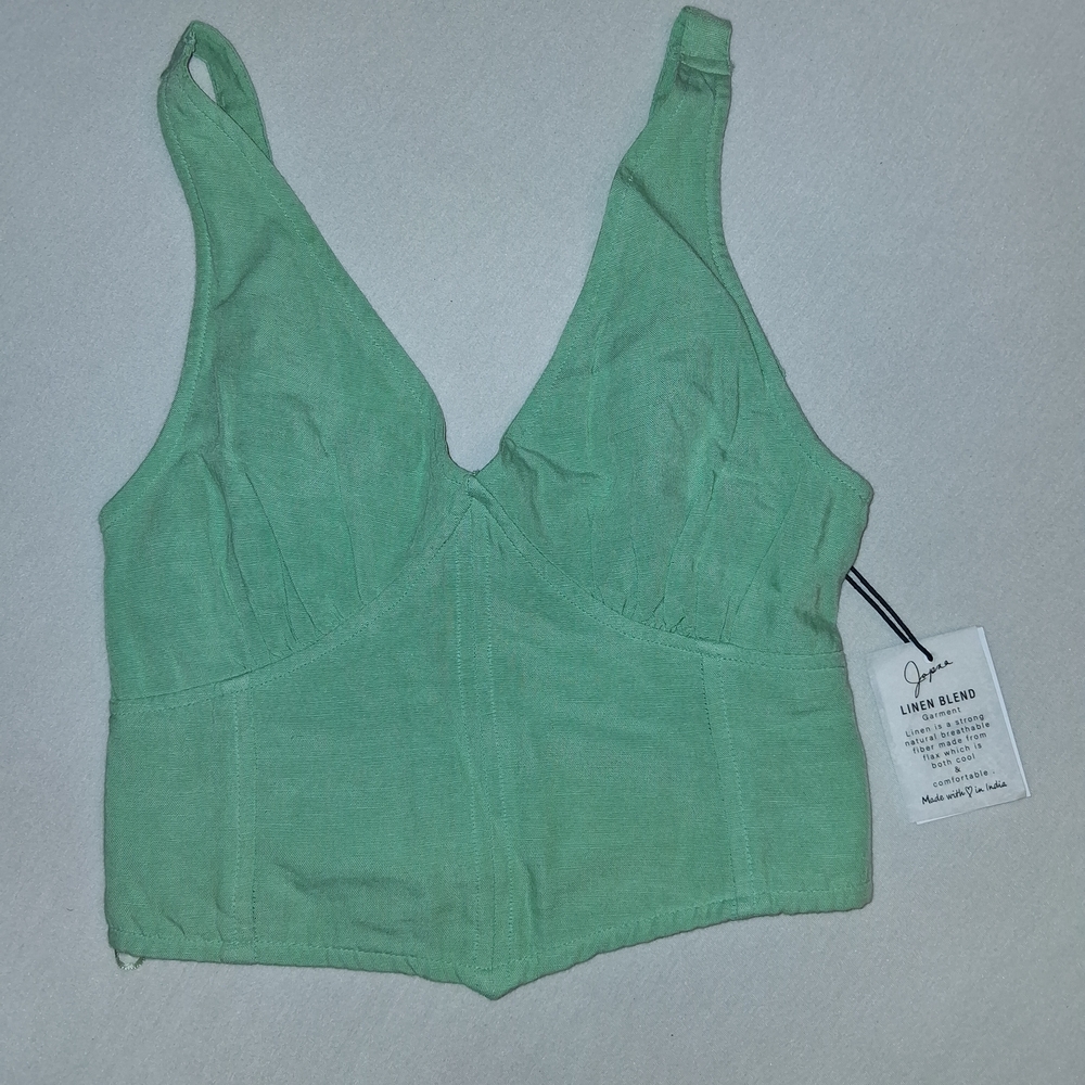 Japna Green Linen Blend Crop Top